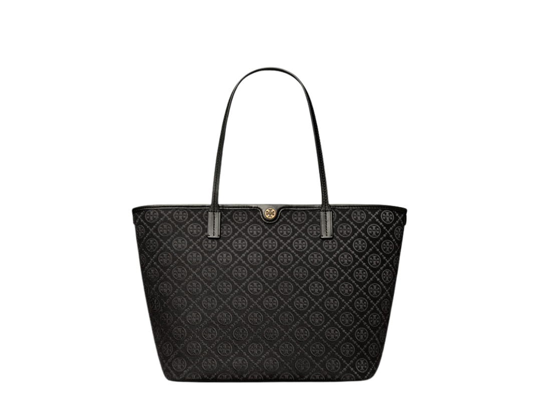 Tory Burch Tory Burch T Monogram Zip Tote In Nappa Leather With Gold Hardware Black