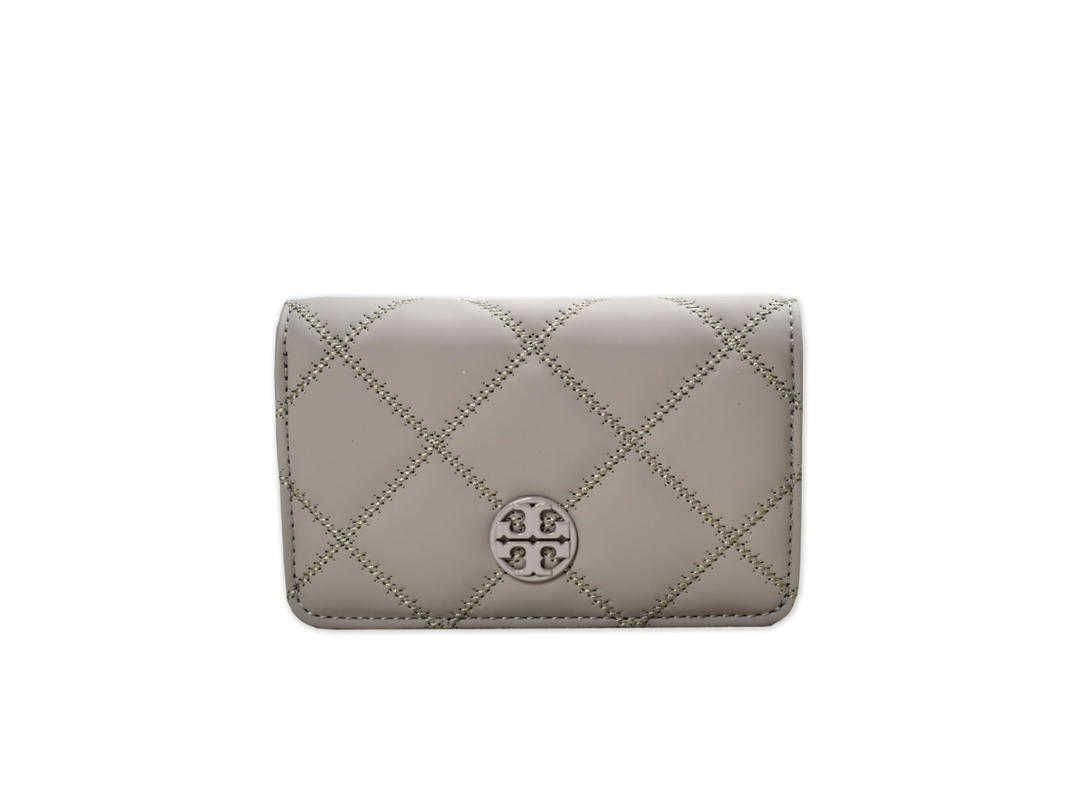 Tory Burch Tory Burch Willa Matte Medium Wallet In Leather With Silver Color Hardware Grey Heron