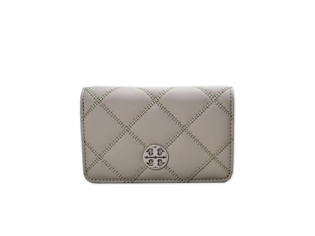 Tory Burch Tory Burch Willa Matte Medium Wallet In Leather With Silver Color Hardware Grey Heron - view 1