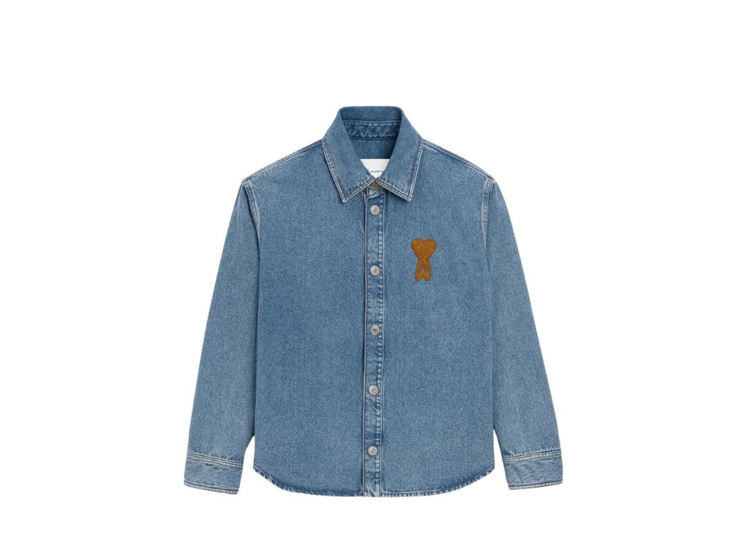 Ami Paris Ami Paris Cotton Knitted Ami De Coeur Overshirt Blue