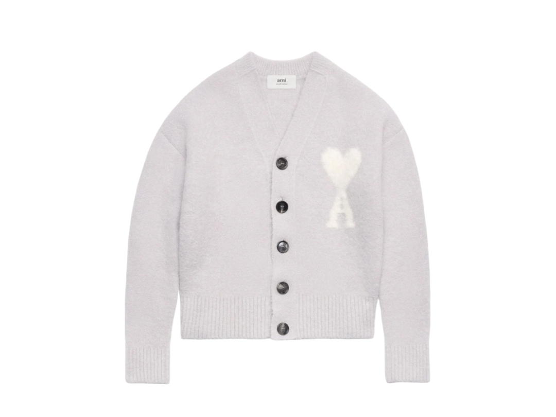 Ami Paris Ami Paris AMI de Coeur Cloudy Wool Cardigan Earl Grey Ivory