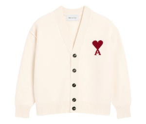 Buy Ami Paris De Coeur Natural Wool Cardigan With Contrasted Off-White at Sasom – Authentic and Ready to Ship