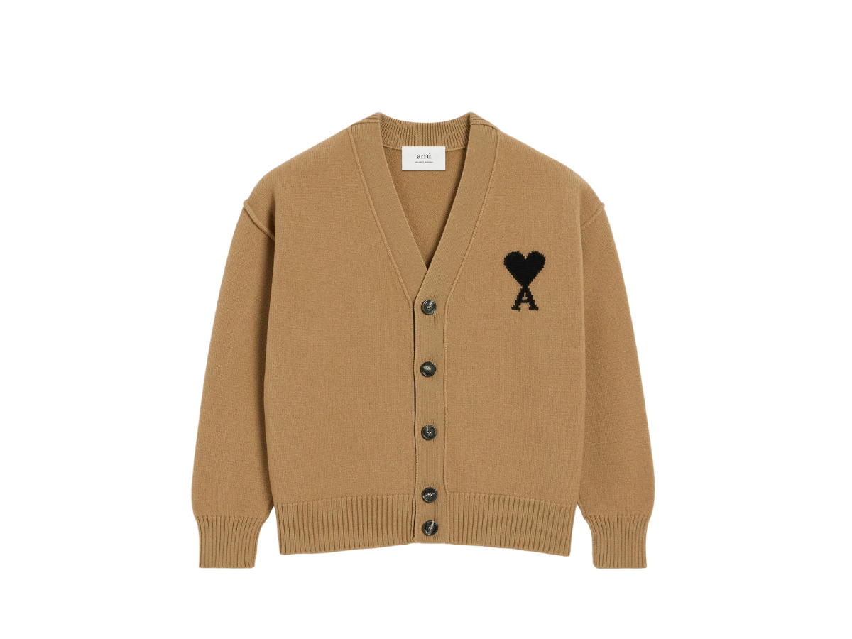 Ami Paris Ami Paris De Coeur Cardigan Camel Black