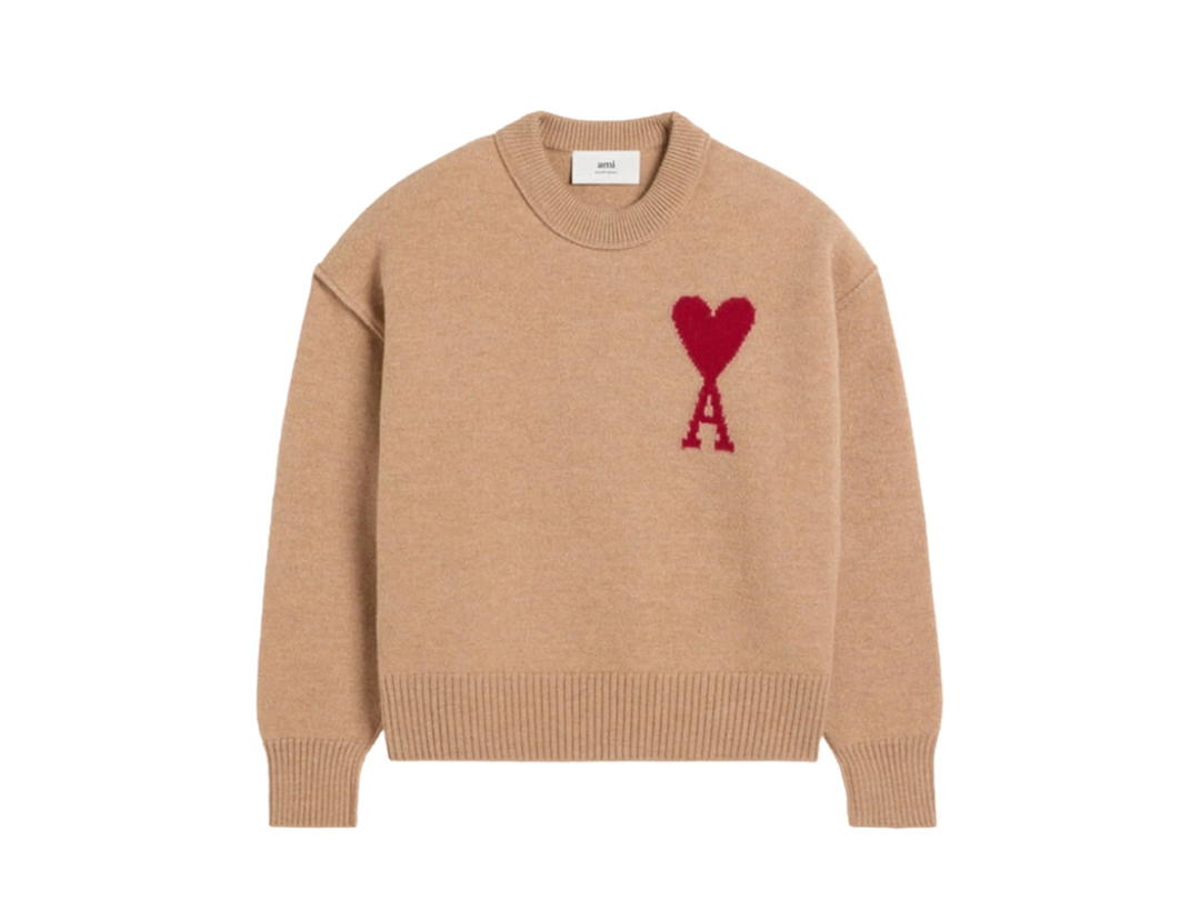 Ami Paris Ami Paris AMI de Coeur Felted Merino Wool Sweater Camel Red