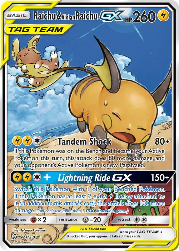 Pokemon Pokemon Raichu & Alolan Raichu-GX RU [UNM 221/236] Sun & Moon "Unified Minds" (EN)