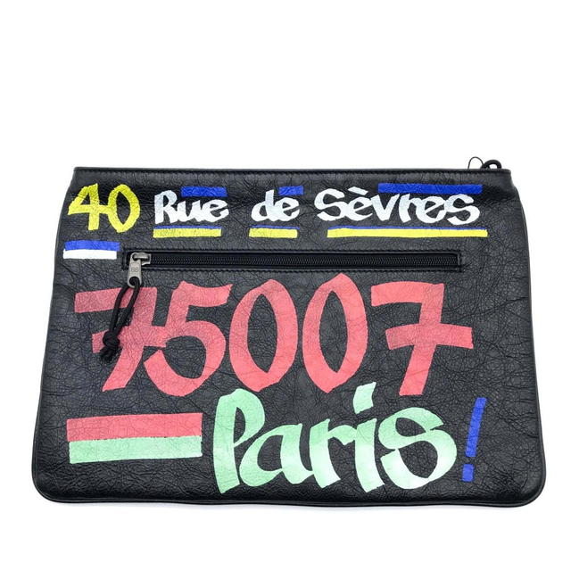 Balenciaga UNUSED BALENCIAGA Graffiti paint Explorer Clutch bag Multicolore Leather 535334 - view 2