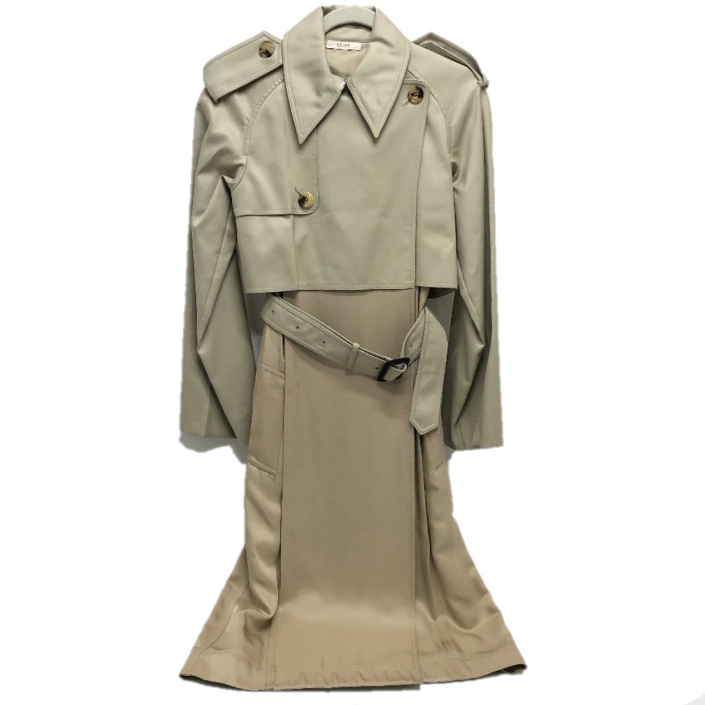 Celine UNUSED CELINE Trench Coat mastic Double face Outer Long Coat Beige 28V36 6073