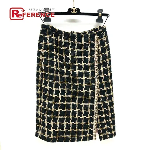 Buy UNUSED CHANEL P70539 check 21SS Tweed Chain skirt silk / cotton Black x Beige at Sasom – Authentic and Ready to Ship