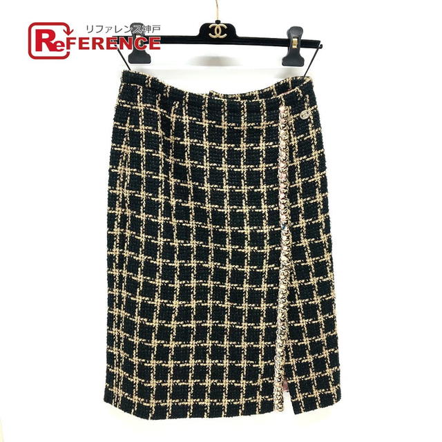 Chanel UNUSED CHANEL P70539 check 21SS Tweed Chain skirt silk / cotton Black x Beige - view 1