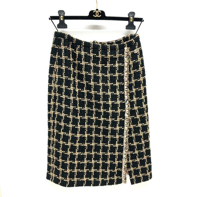 Chanel UNUSED CHANEL P70539 check 21SS Tweed Chain skirt silk / cotton Black x Beige - view 2