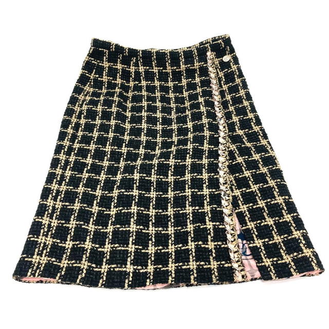 Chanel UNUSED CHANEL P70539 check 21SS Tweed Chain skirt silk / cotton Black x Beige - view 3