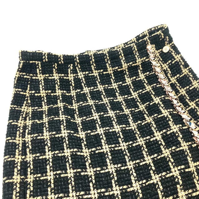 Chanel UNUSED CHANEL P70539 check 21SS Tweed Chain skirt silk / cotton Black x Beige - view 4