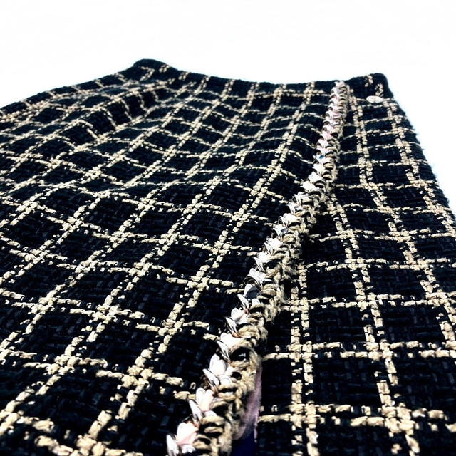 Chanel UNUSED CHANEL P70539 check 21SS Tweed Chain skirt silk / cotton Black x Beige - view 5