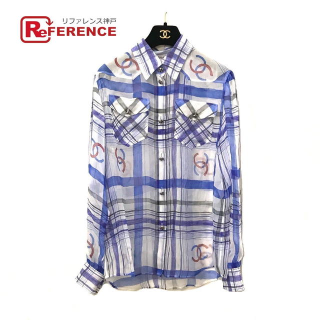Chanel UNUSED CHANEL P74508 CC CC Mark printed muslin  blouse silk White/blue - view 1