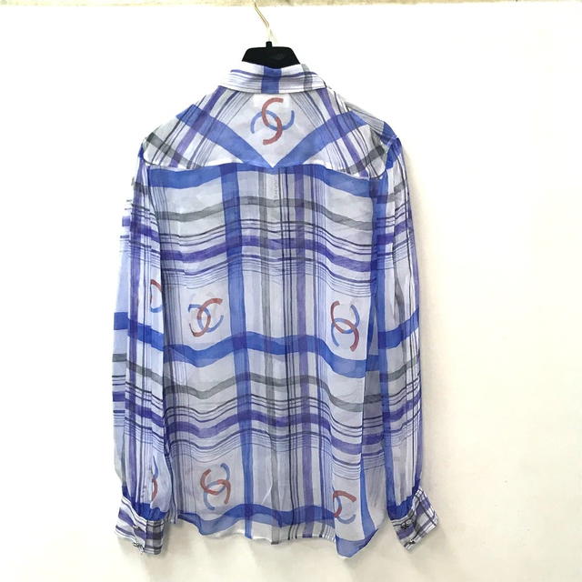 Chanel UNUSED CHANEL P74508 CC CC Mark printed muslin  blouse silk White/blue - view 3