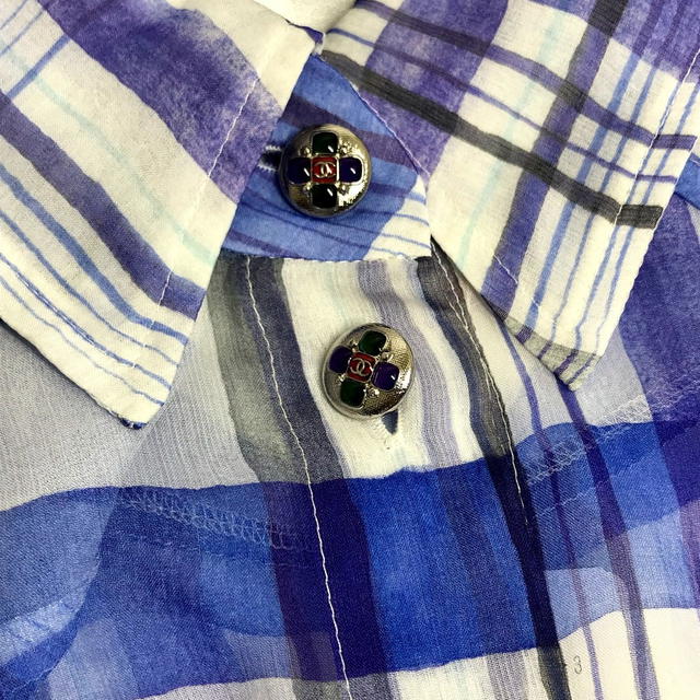 Chanel UNUSED CHANEL P74508 CC CC Mark printed muslin  blouse silk White/blue - view 5