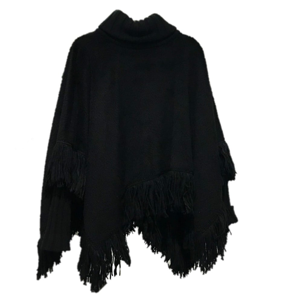 Dolce & Gabbana UNUSED DOLCE&GABBANA F0O02T FU3L2 Apparel Turtleneck fringe Poncho Black