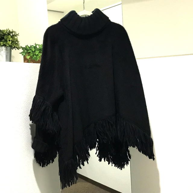 Dolce & Gabbana UNUSED DOLCE&GABBANA F0O02T FU3L2 Apparel Turtleneck fringe Poncho Black - view 2