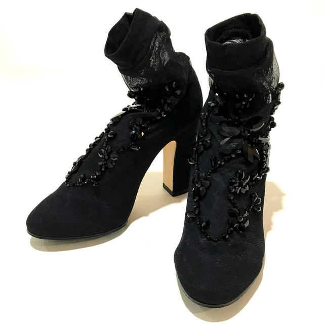 Dolce & Gabbana UNUSED DOLCE&GABBANA Socks Boots Flower motif Ankle Boots Black - view 1