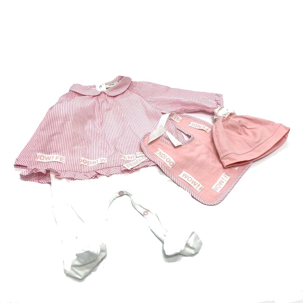Fendi UNUSED FENDI stripe Fendi Kids Baby rompers bib hat set cotton pink