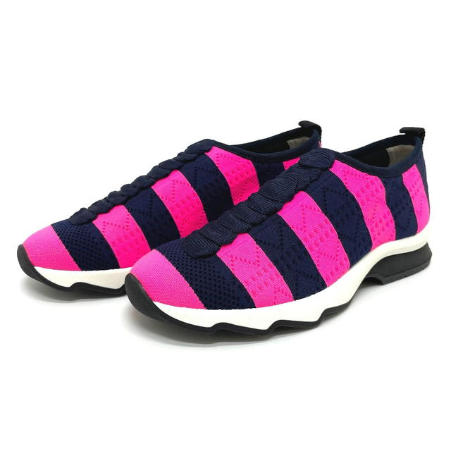 Fendi UNUSED FENDI Tripe border Mesh Low Cut Sports Sneakers Navy x Pink - view 1