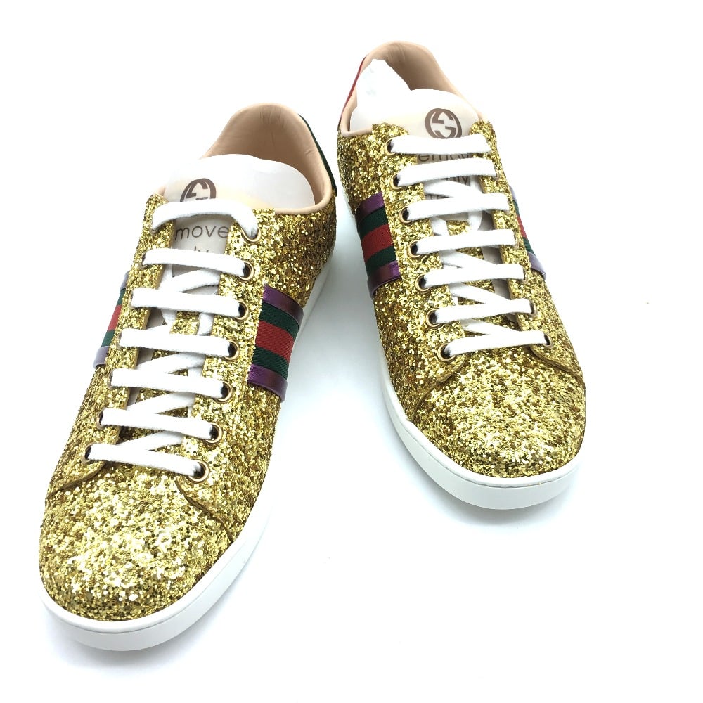 Gucci UNUSED GUCCI 475610 Sherry line Ace gold Sequins Shoes Sneakers Canvas Gold
