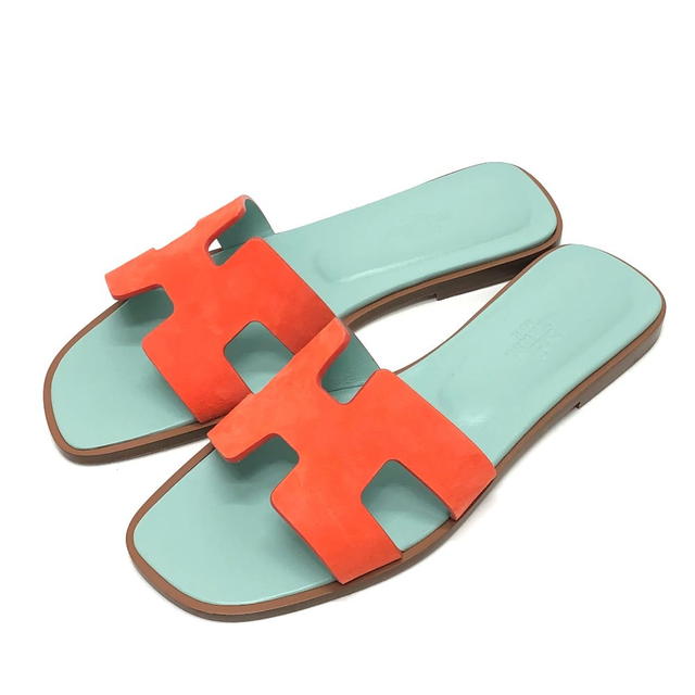 Hermes UNUSED HERMES H logo Oasis Mules Sandals Leather / suede Orange - view 1