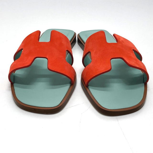 Hermes UNUSED HERMES H logo Oasis Mules Sandals Leather / suede Orange - view 2