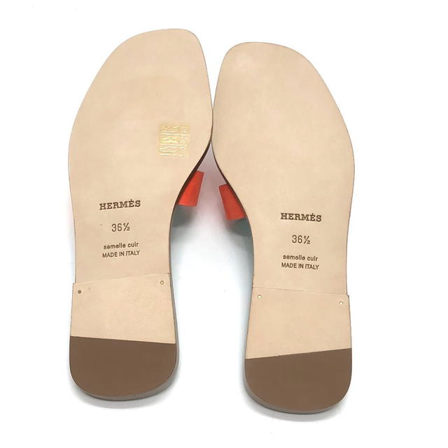 Hermes UNUSED HERMES H logo Oasis Mules Sandals Leather / suede Orange - view 4