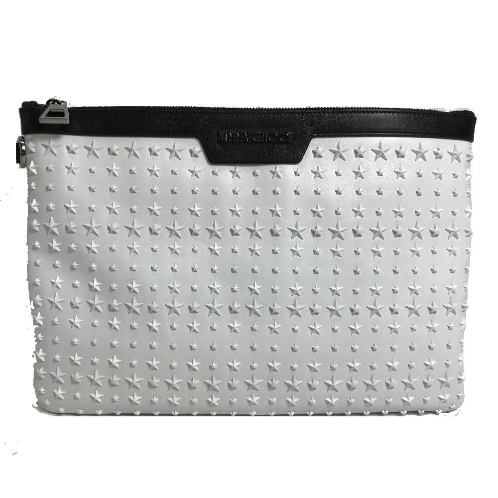 Jimmy Choo UNUSED JIMMY CHOO Star studs DEREK Clutch bag White x Black Leather
