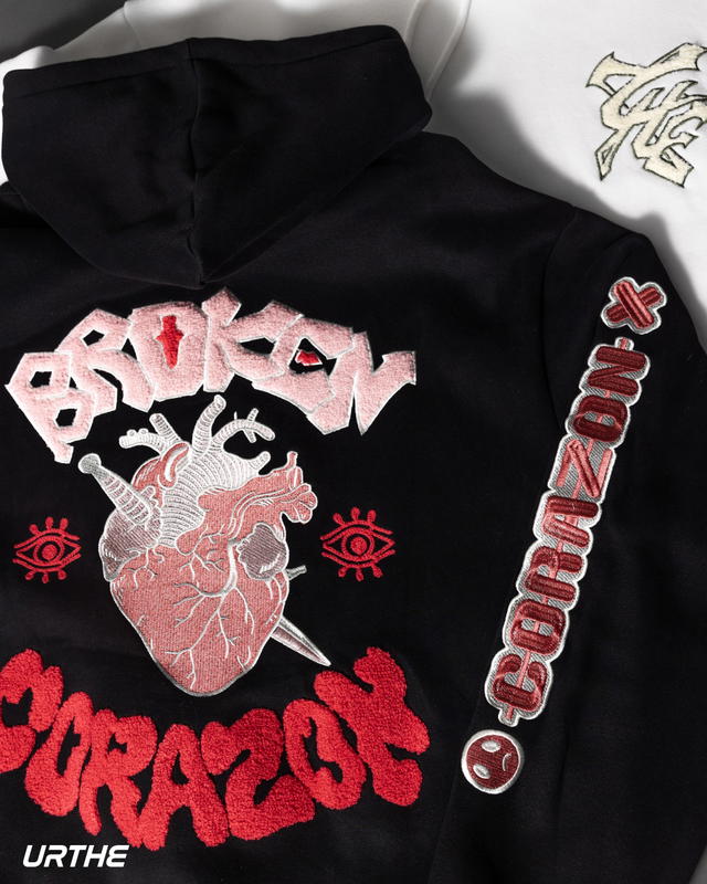 URTHE URTHE BROKEN CORAZON HOODIE Black - view 3