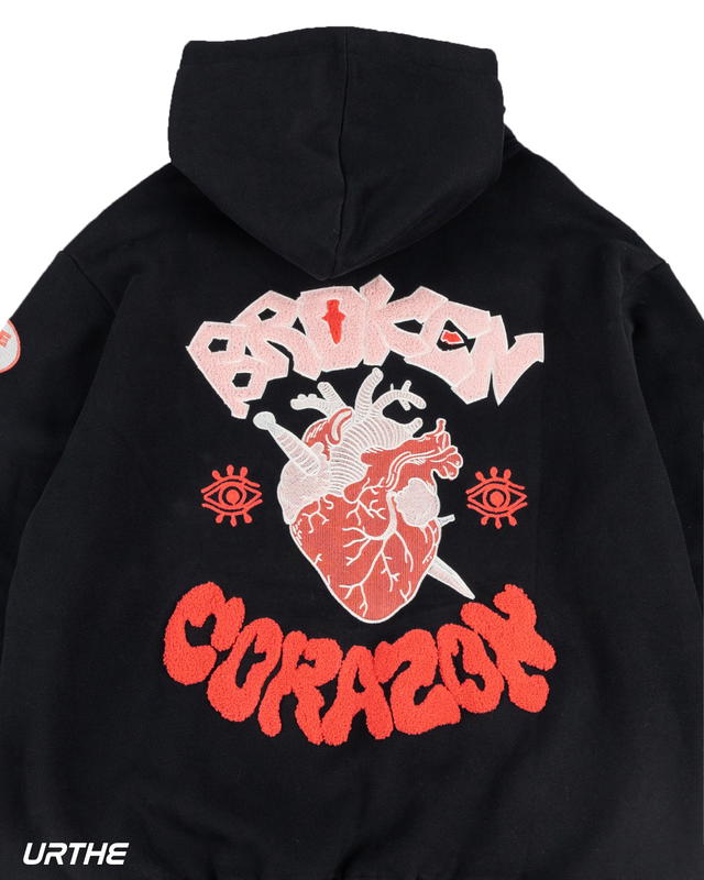 URTHE URTHE BROKEN CORAZON HOODIE Black - view 5