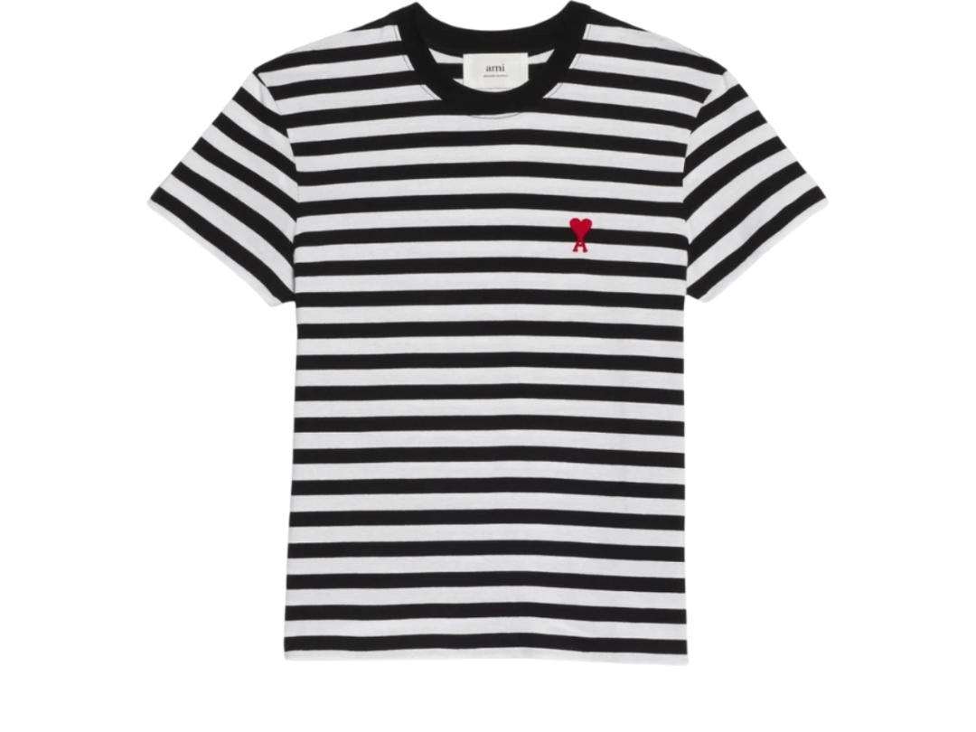 Ami Paris AMI de Coeur Striped T-Shirt Black White
