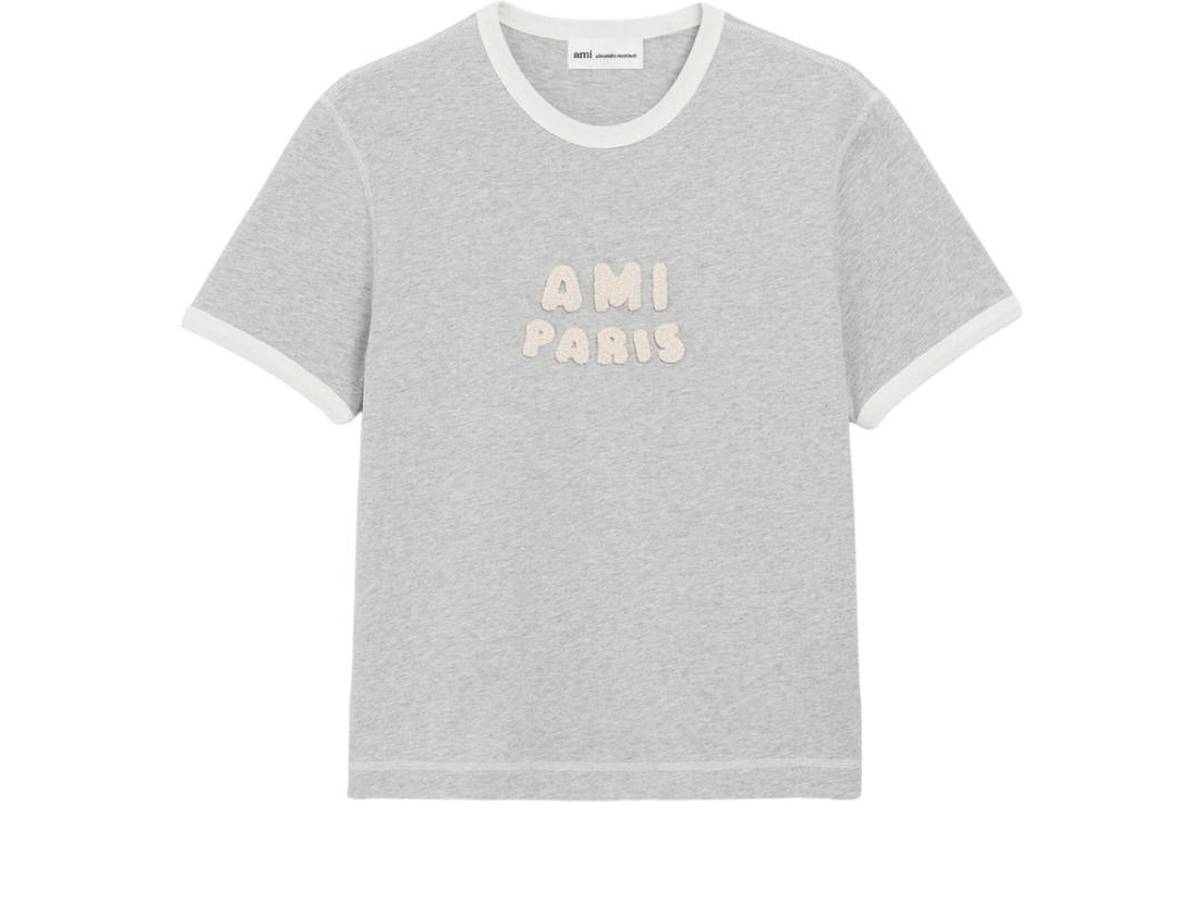 Ami Paris Ami Paris Knitted Patch T-shirt Heather Grey White Cream