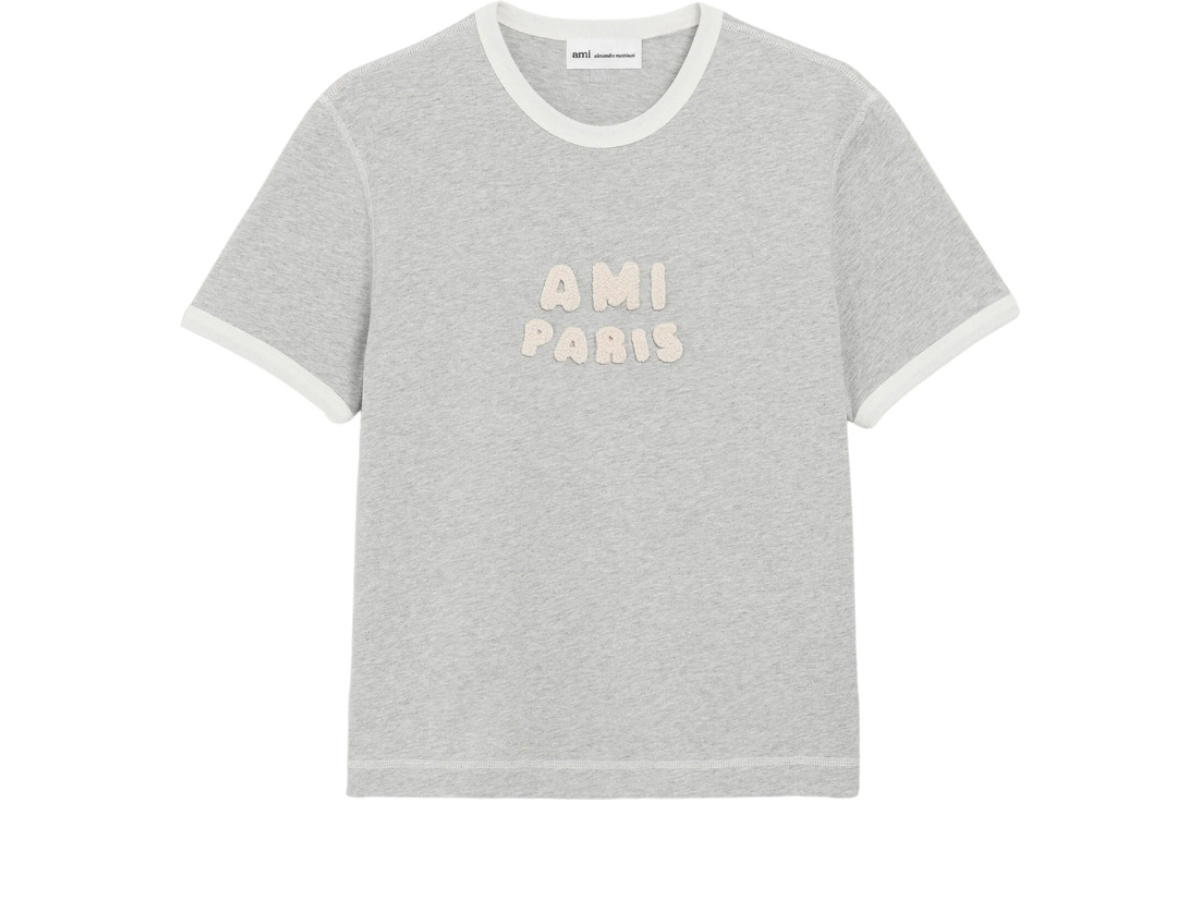 Ami Paris Ami Paris Knitted Patch T-shirt Heather Grey White Cream