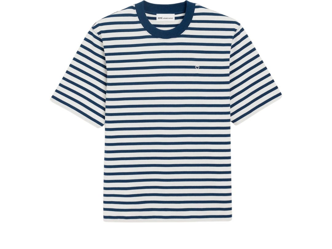 Ami Paris Ami Paris Cotton Boxy Fit Mariniere Ami De Coeur T-shirt Ink White