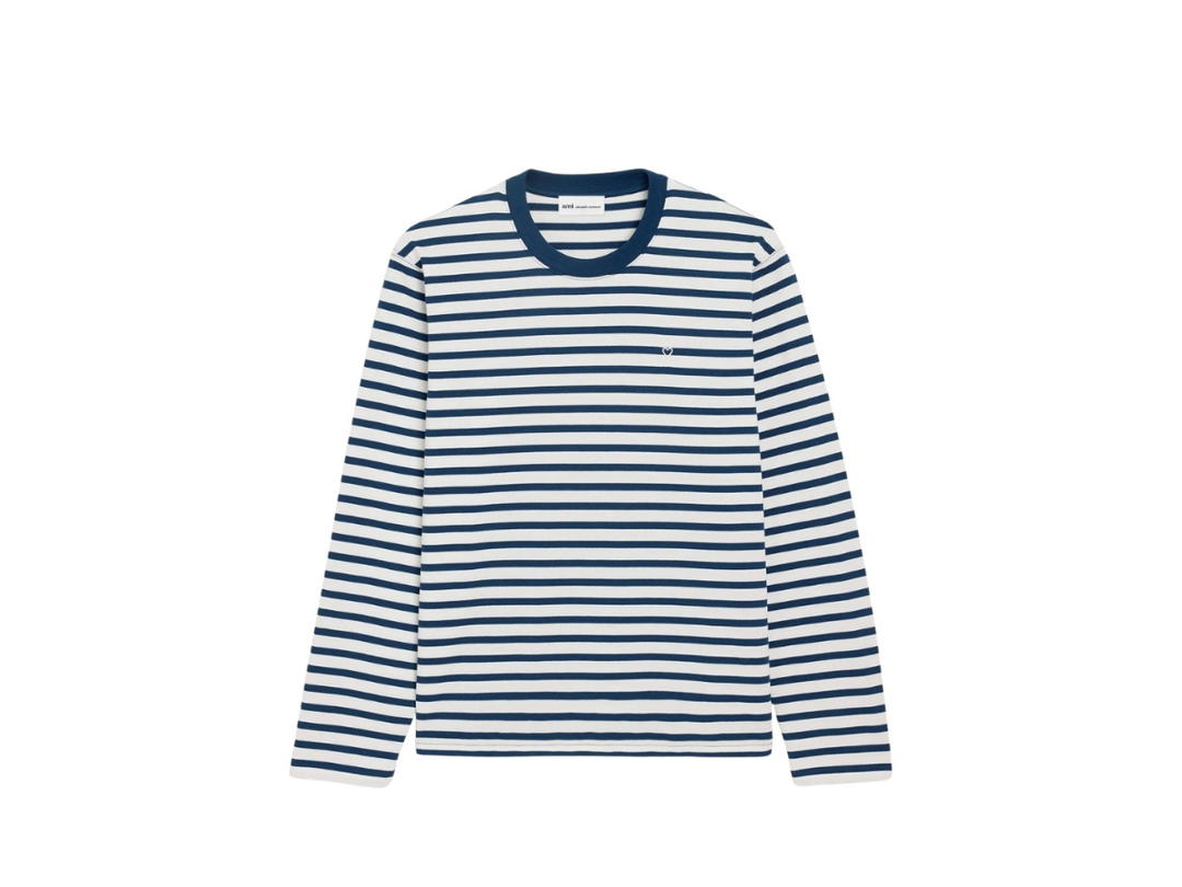 Ami Paris Ami Paris Long Sleeves Mariniere Ami de Coeur T-shirt Ink White