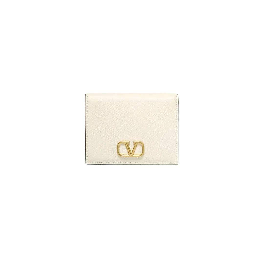 Valentino Valentino Compact Vlogo Signature Grainy Calfskin Wallet Light Ivory