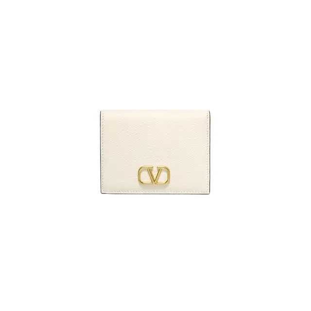 Valentino Valentino Compact Vlogo Signature Grainy Calfskin Wallet Light Ivory - view 1