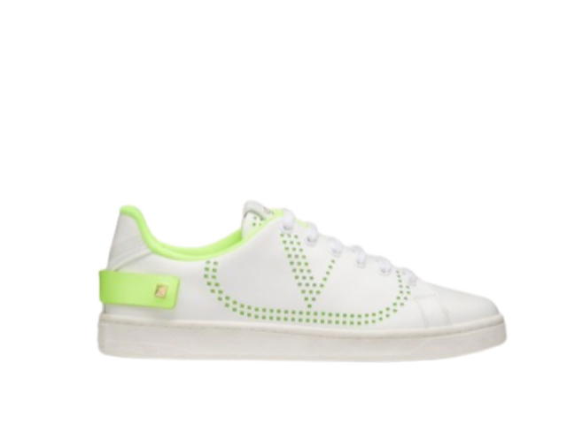 Valentino Valentino Garavani Backnet Sneaker In Calfskin With V Logo White-Lime - view 1