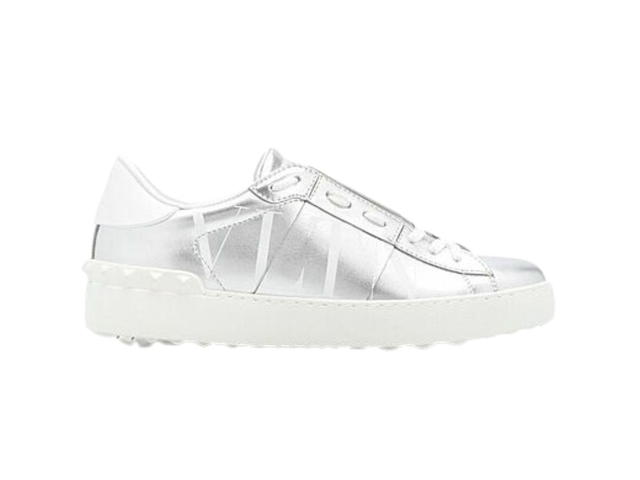 Valentino Valentino Garavani Open Sneaker In Calfskin With VLTN Logo Print Metallic Silver - view 1