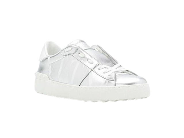 Valentino Valentino Garavani Open Sneaker In Calfskin With VLTN Logo Print Metallic Silver - view 2