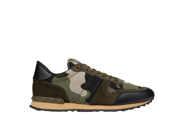 Valentino Valentino Garavani Rockrunner Sneaker In Camouflage Mesh Fabric Army Green Beige - view 1
