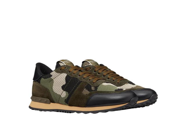 Valentino Valentino Garavani Rockrunner Sneaker In Camouflage Mesh Fabric Army Green Beige - view 2