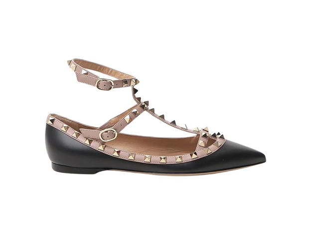 Valentino Valentino Garavani Rockstud Ankle Strap Flats Black (W) - view 1