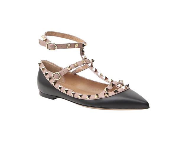 Valentino Valentino Garavani Rockstud Ankle Strap Flats Black (W) - view 2