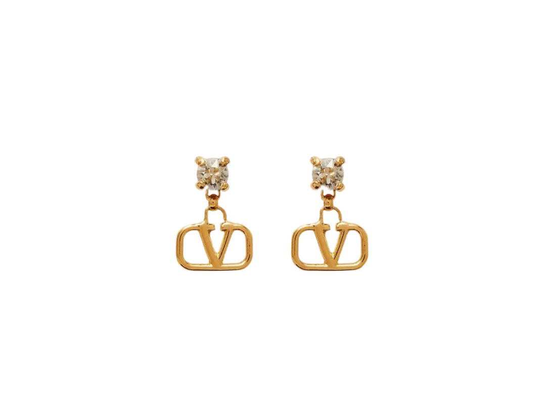 Valentino Valentino Garavani Vlogo Signature Earrings In Metal And Swarovski Crystals Gold