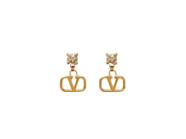 Valentino Valentino Garavani Vlogo Signature Earrings In Metal And Swarovski Crystals Gold - view 1