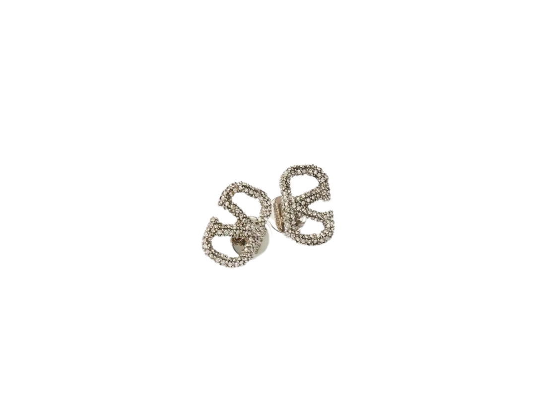 Valentino Valentino Garavani Vlogo Signature Earrings In Metal And Swarovski Crystals Palladium