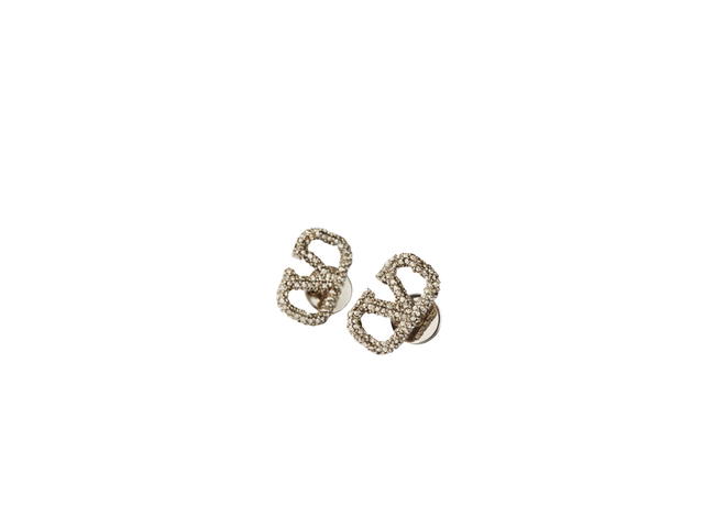 Valentino Valentino Garavani Vlogo Signature Earrings In Metal And Swarovski Crystals Palladium - view 2